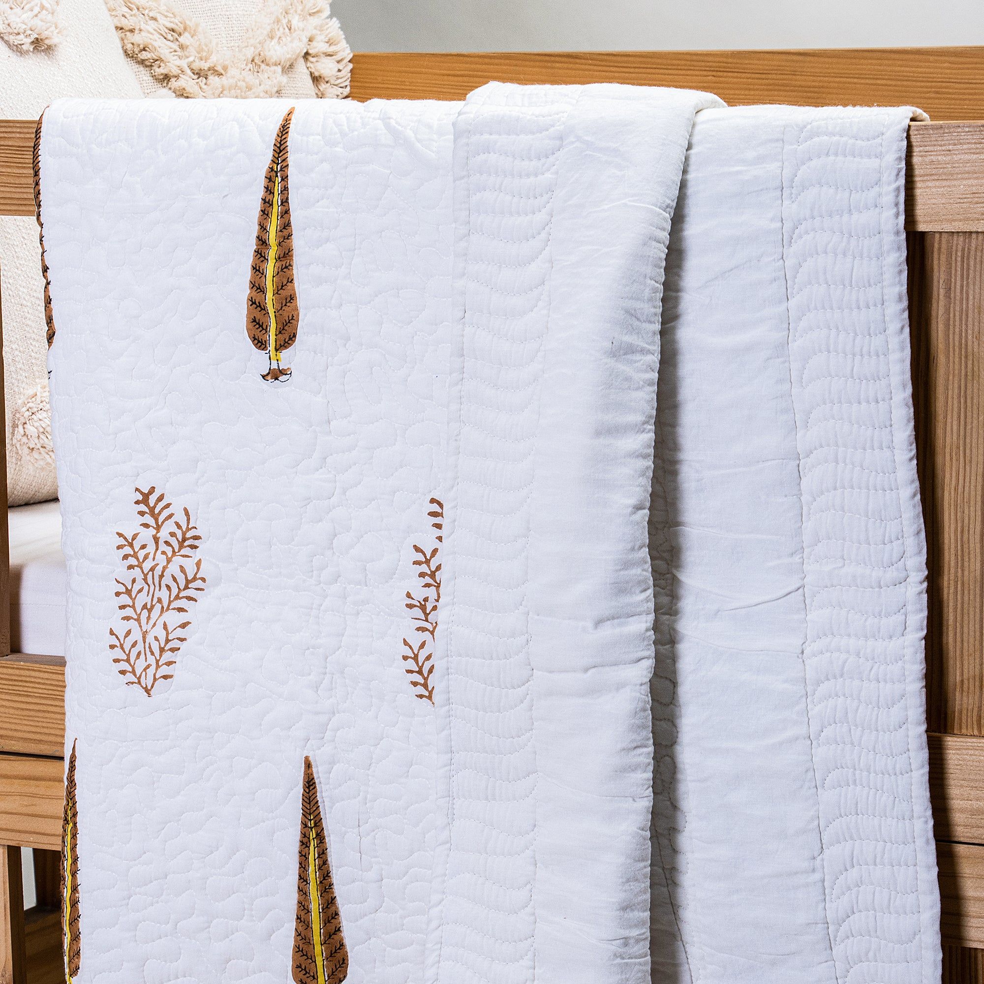 Premium Hand Printed Brown Leaf Cotton Soft Baby Blankets 116